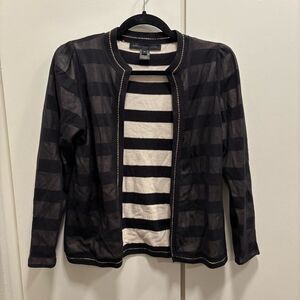 Marc by Marc Jacobs Sz XS Cashmere Blend Black White Striped Mesh Cardigan
